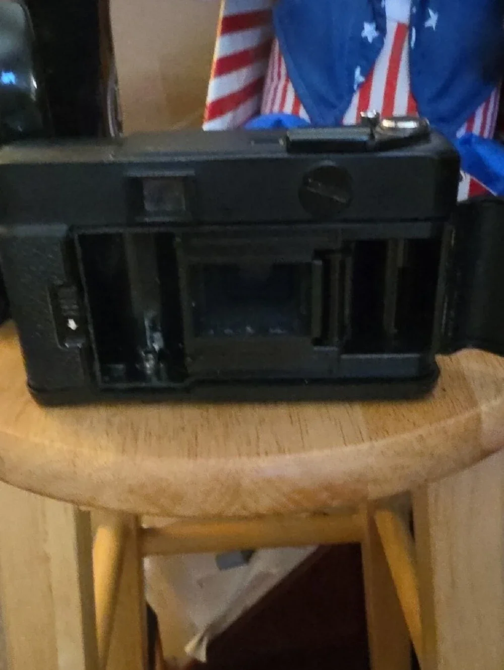 35mm Film Camera in Black with Built-in Flash